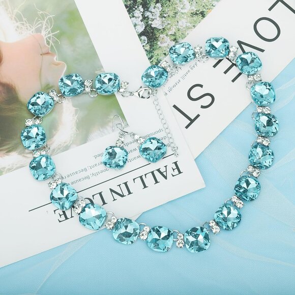 Blue Austrian Crystal Wedding Jewelry Set Necklace Earrings for Brides Bridesmai - Picture 4 of 8